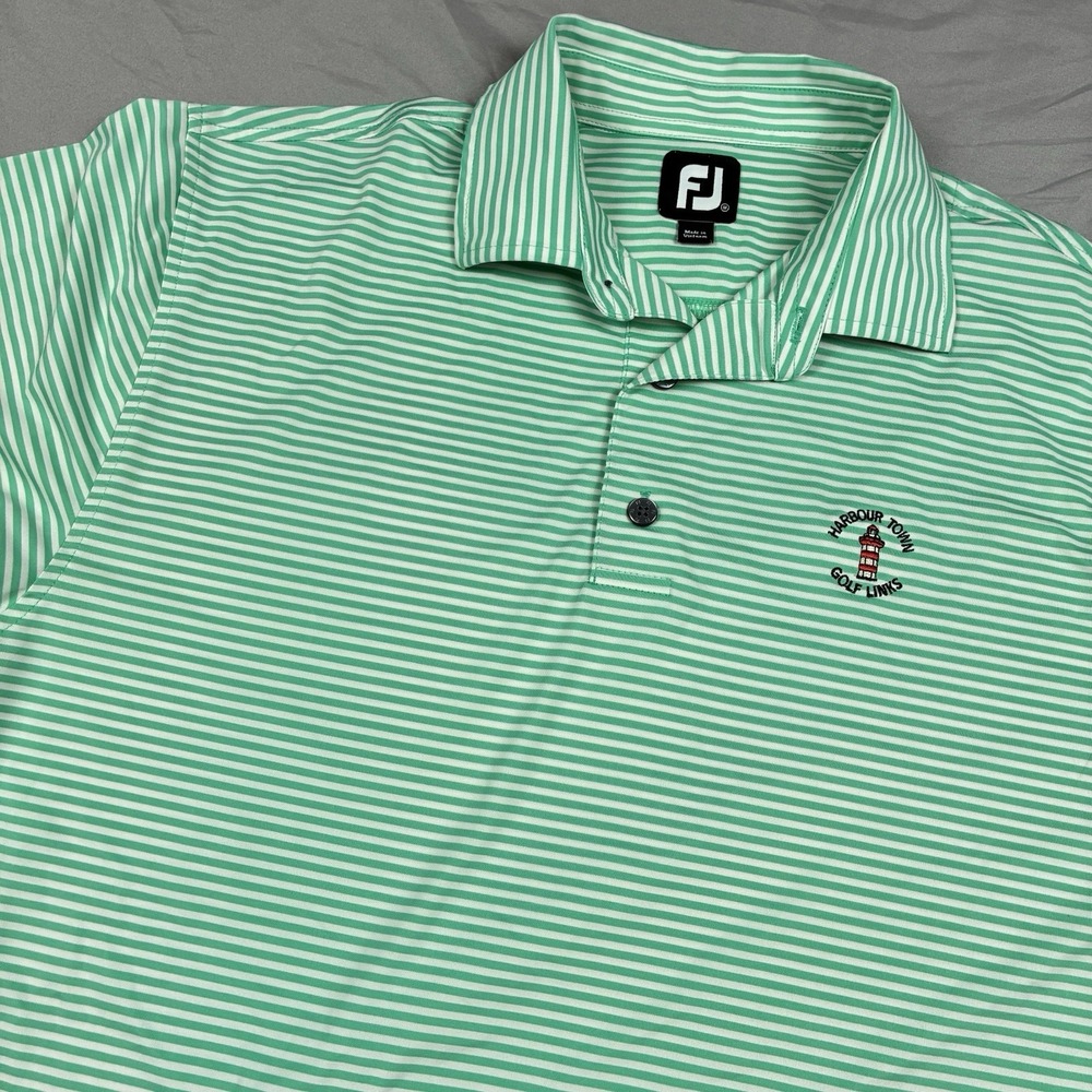FootJoy Polo Shirt Golf Green Stripe Medium Harbour Town Links